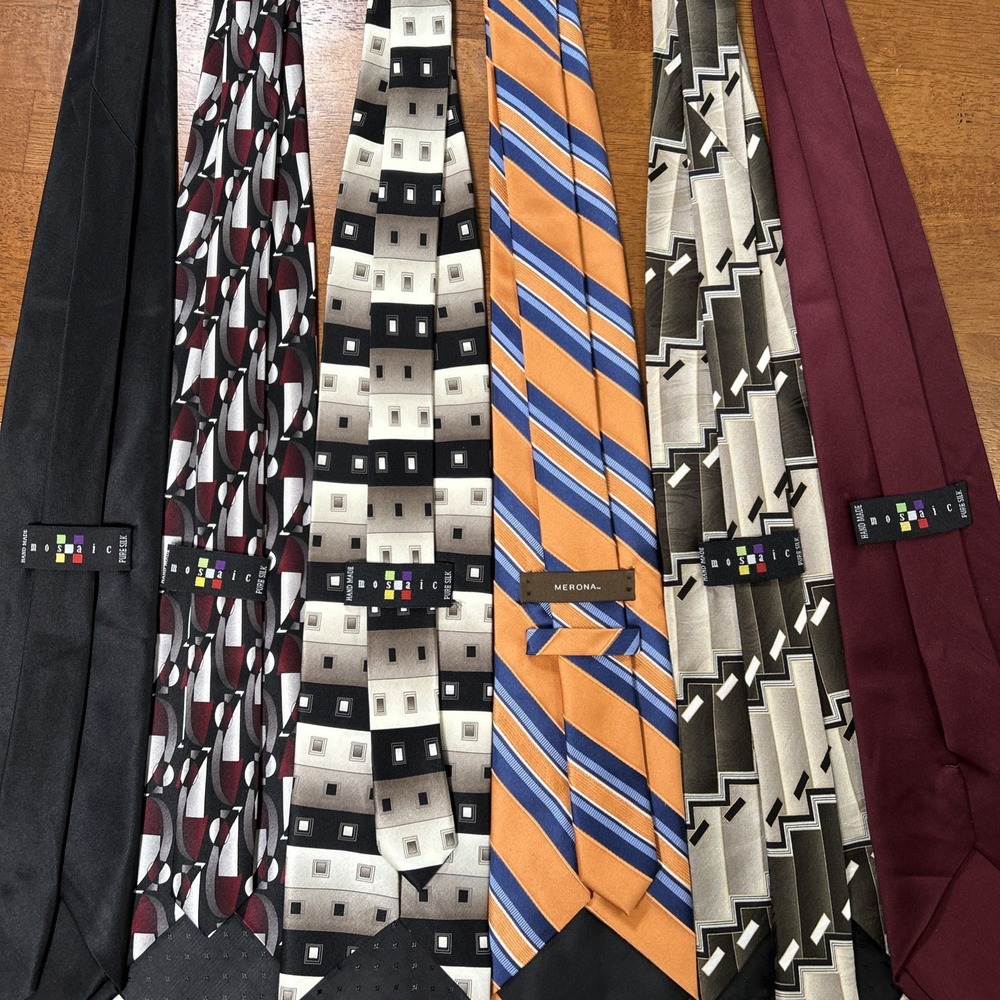 Lot Of 6 Men's Neck Ties 100% Silk Mosaic Merona